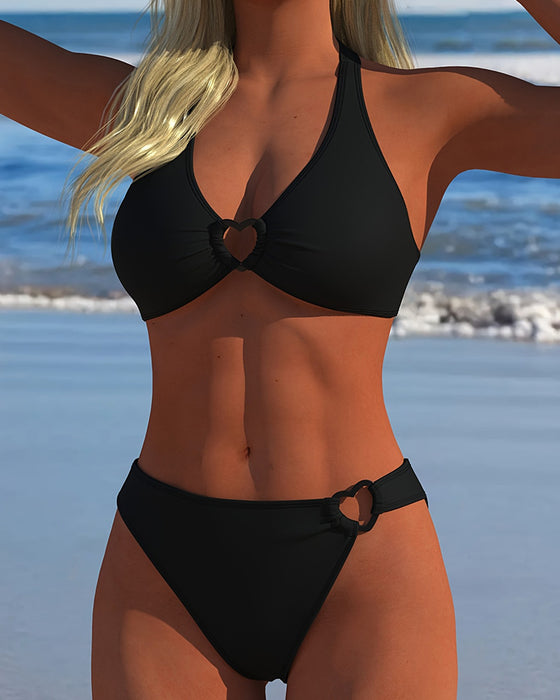 Bikini Halter Hjerte Spænde Solid Farve