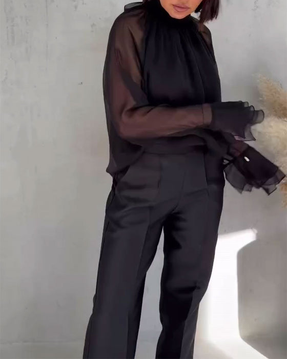 Bluse Mesh Sammenføjning Elegant