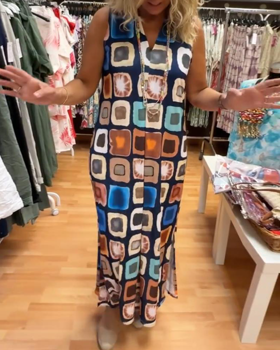 Løs kjole med print uden ærmer