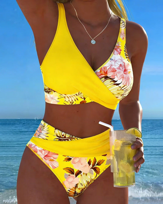 Bikini Kontrast Blomstret Split