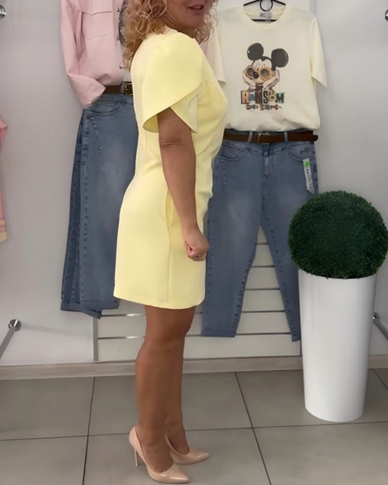 Kjole Puff Ærme Snøret Talje Elegant