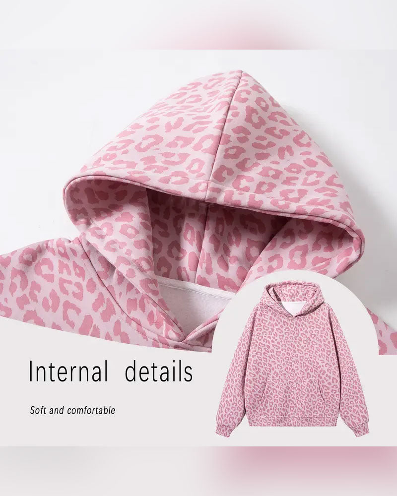 Hoodie Hætte Leopard Lomme Løs