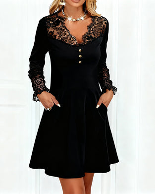 Kjole Patchwork V-Halsudskæring Elegant