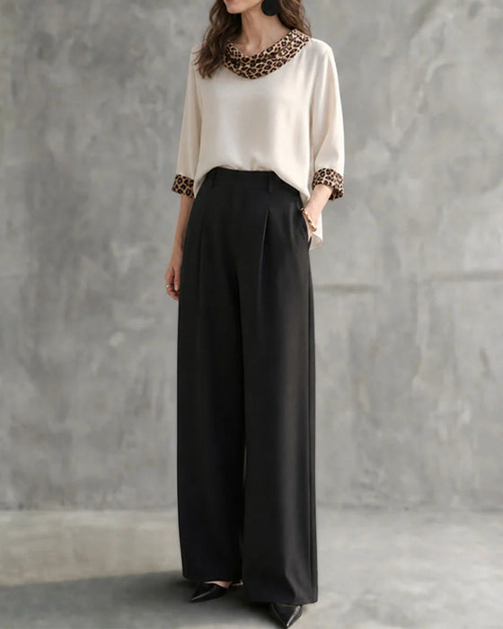 Bluse Leopard Panel Cowl Hals Albuelang Ærme