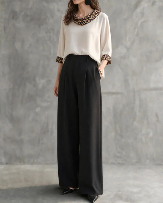 Bluse Leopard Panel Cowl Hals Albuelang Ærme