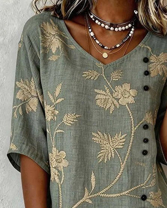 Bluse Blomstret V-hals Casual