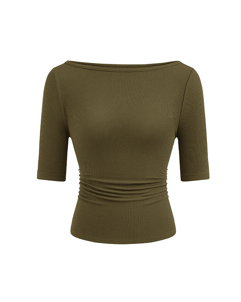 T-Shirt Off-Shoulder Strikket Ensfarvet