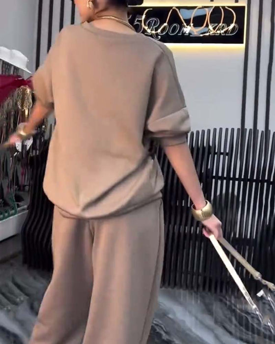 Sæt Leopardprint Afslappet Sweatshirt