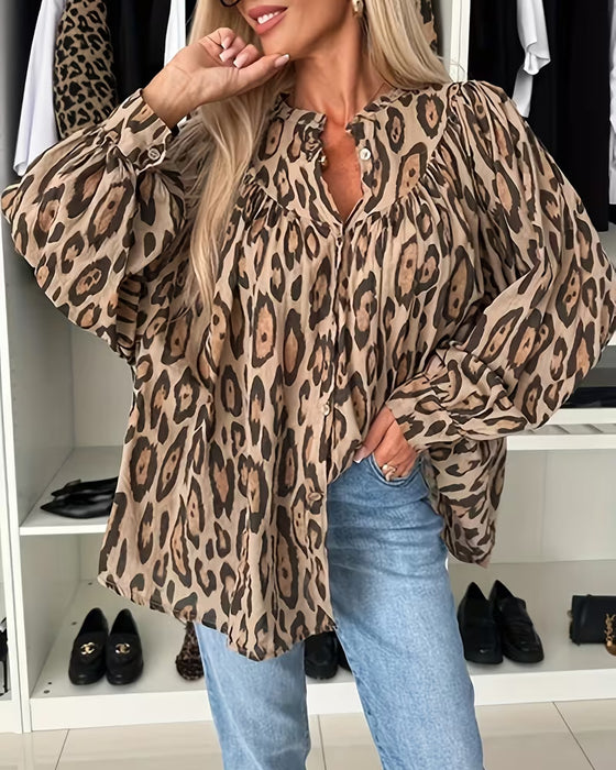 Langærmet Leopardprint Bluse
