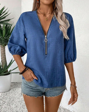 Bluse Halvlynlås Kortærmede