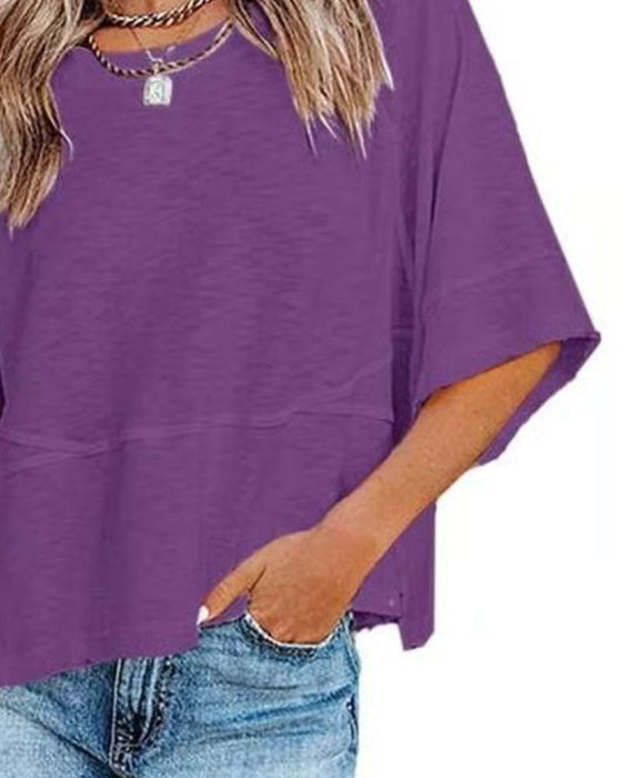 T-Shirt Panel Ensfarvet Udvidet Ærme