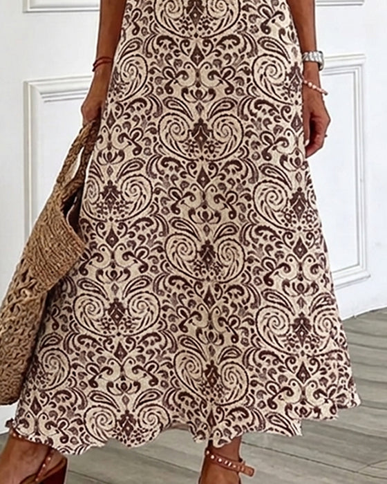 Kjole Vintage Blomstermønster V-Hals Maxi