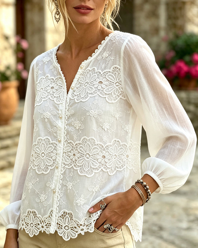 Bluse Udskæring Knipling Trim