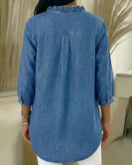 Bluse Ruffle V-hals Denim