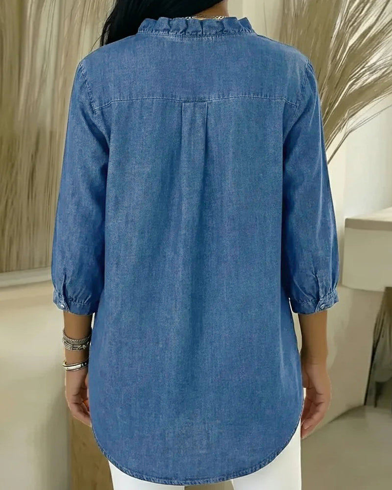 Bluse Ruffle V-hals Denim