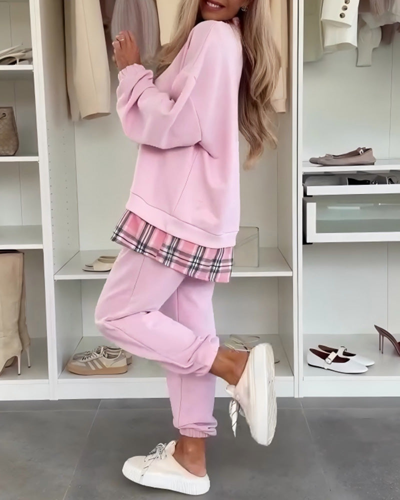 Sæt Ensfarvet Og Ternet Patchwork Sport