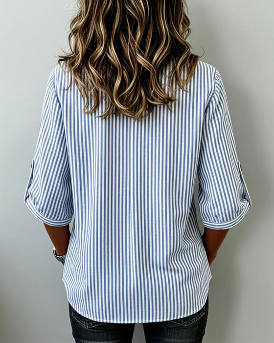 Bluse Afslappet Stribet Henley