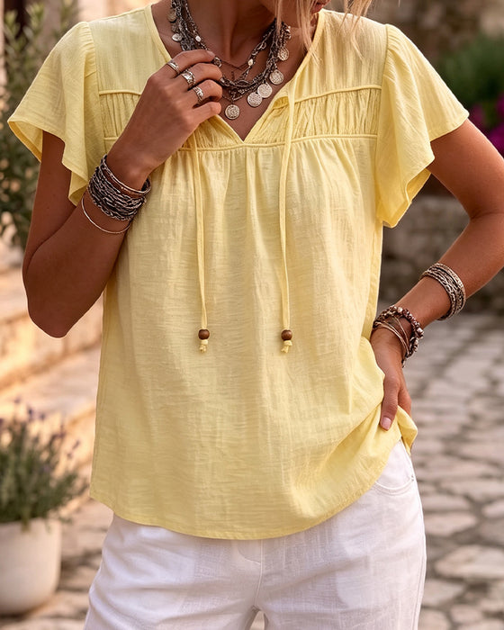 Bluse V-Hals Ensfarvet Casual
