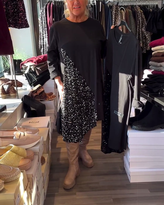 Kjole Glitter Panel Rund Hals