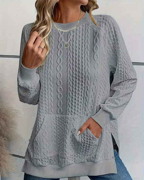 Sweatshirt Rund Hals Afslappet Slids Lomme