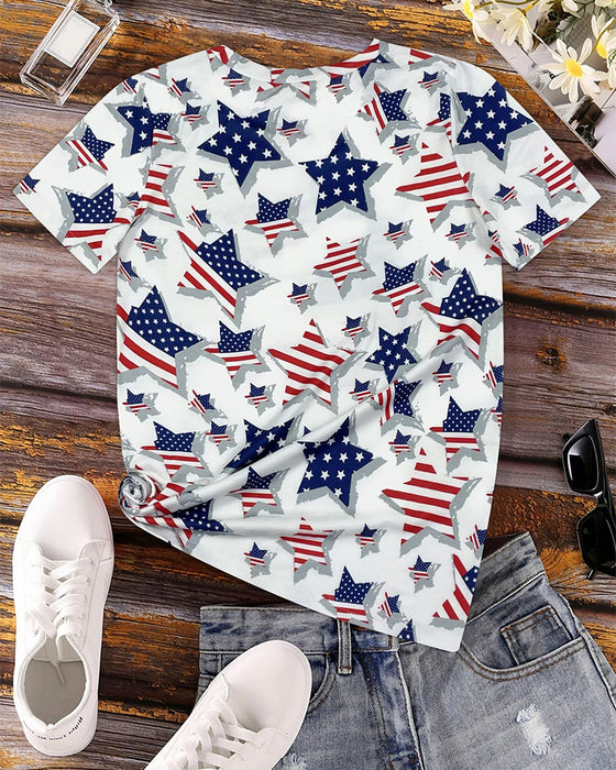 T-Shirts Distressed Flag Fuld Tryk Kortærmet