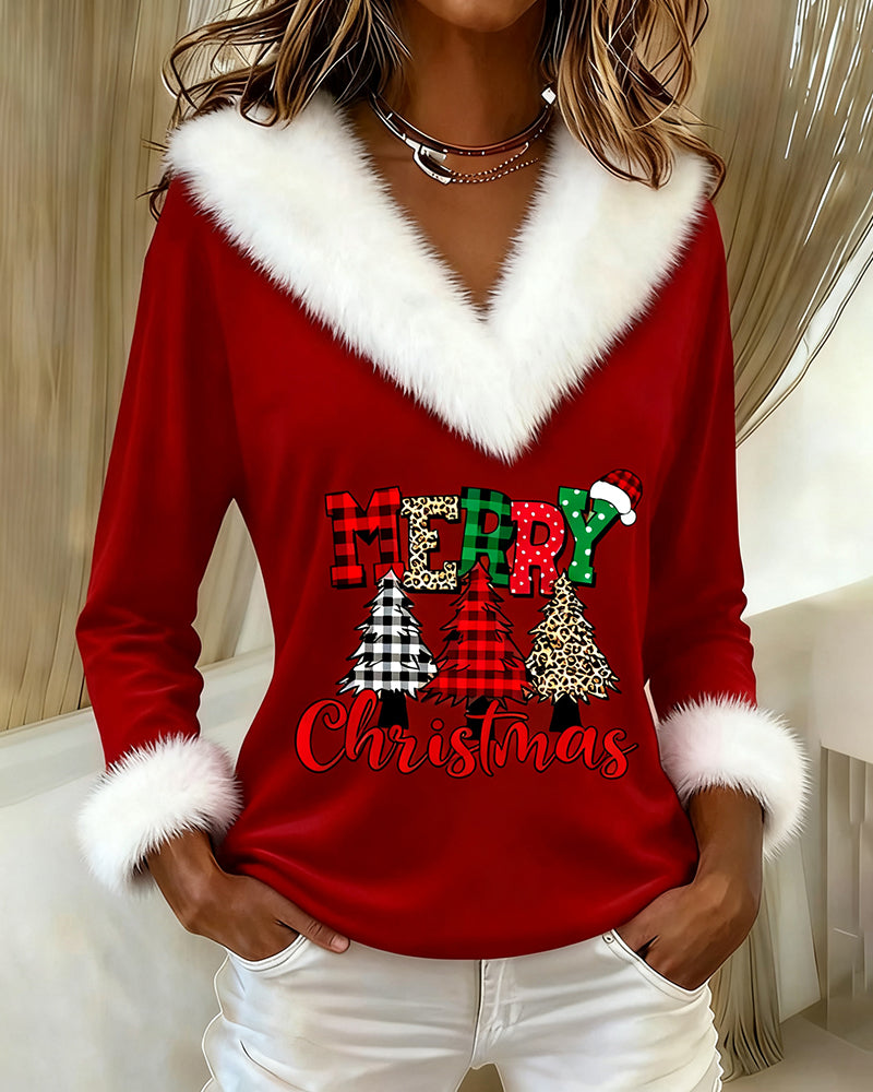 Topp Med V-Halsudskæring Og Juletræmønster