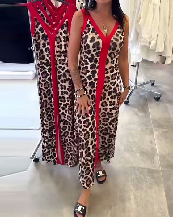 Kjole Ærmeløs Elegant Leopardprint Kontrast