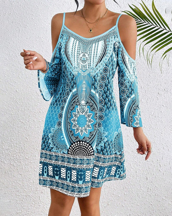 Kjole Strapless Off-the-shoulder Trykt Shift