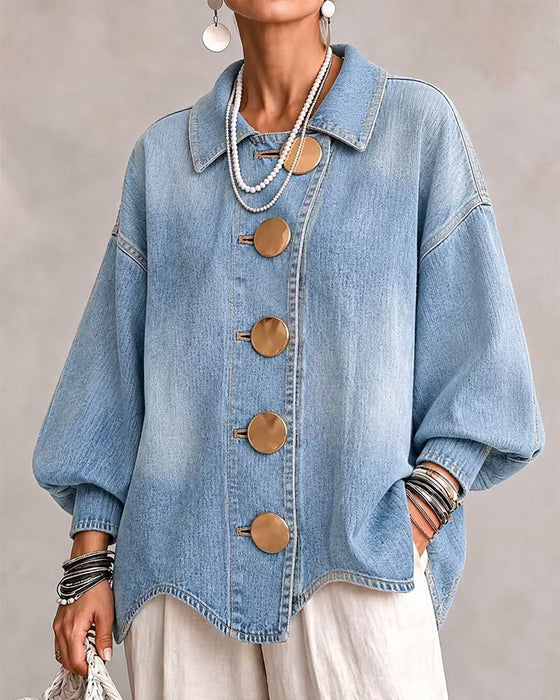 Frakke Stor Metallknap Vasket Denim