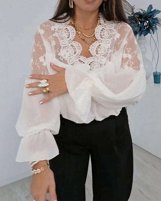 Bluse Blonder Paneleret Ballonærme