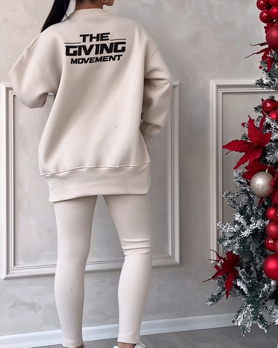 Sæt Trykt Sweatshirt Og Joggingbukser