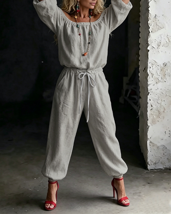 Jumpsuit Off-Shoulder Bind I Taljen Indsnævret Talje