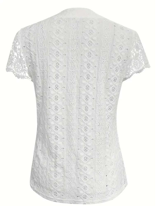 Bluse Ensfarvet Udhulet Korte Ærmer