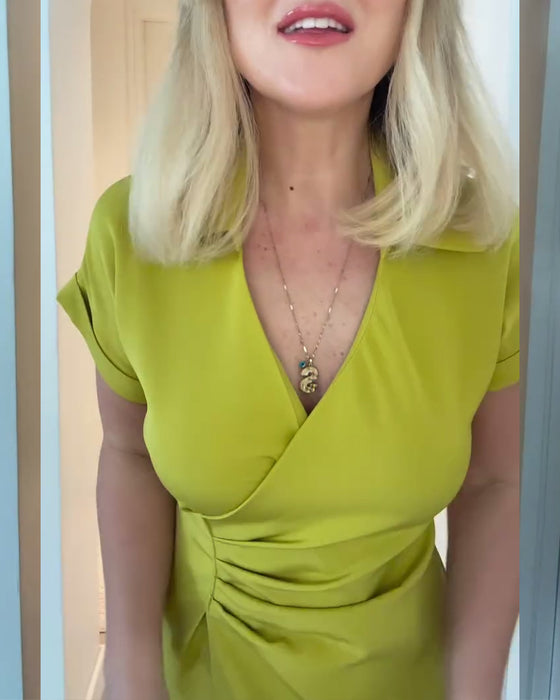 Kjole Lapel Ensfarvet Plisseret Talje