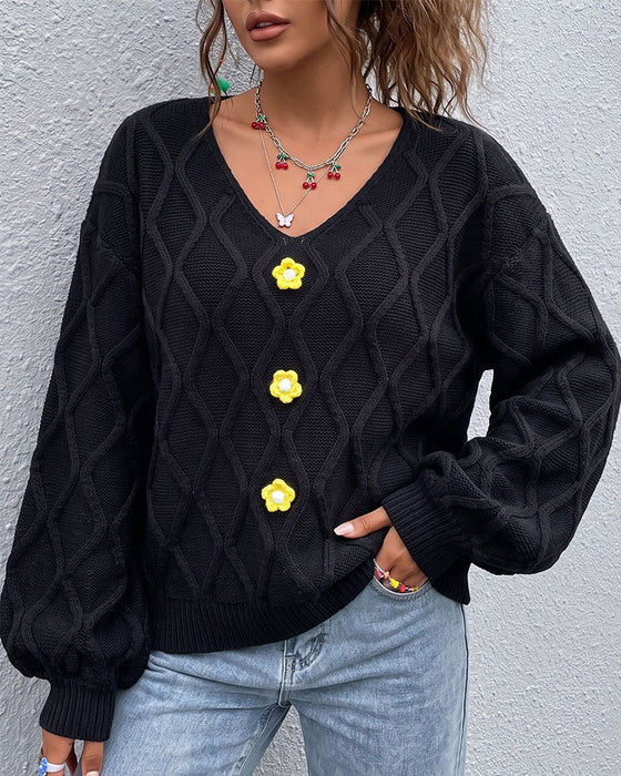 Pullover Lanterne Ærme Argyle Mode Strikket