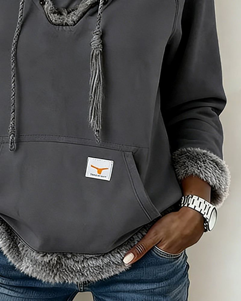 Langærmet Sweatshirt Med Patchworkdetaljer Og Lomme