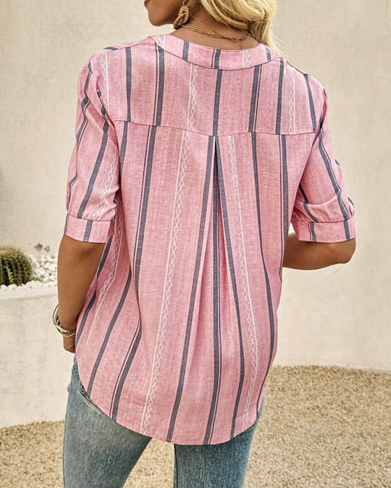 Bluse V-Hals Afslappet Stribet