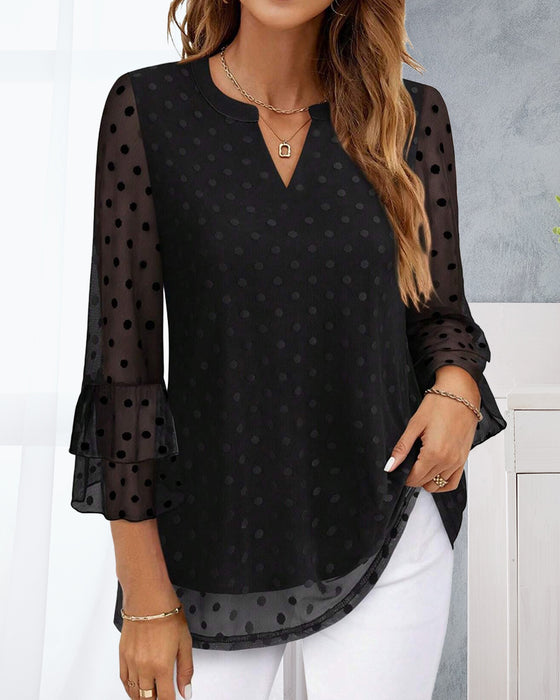 Elegant Bluse Med Polkaprikker