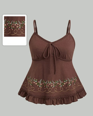 Top Dame Blomster Broderet