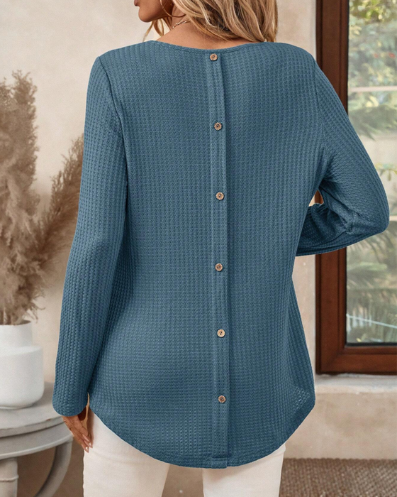 Top Rund Hals Langærmet Ensfarvet