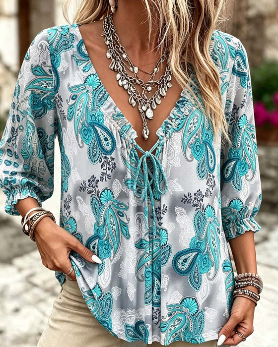 Bluser Paisley V-Hals Bind
