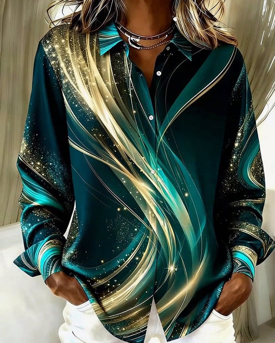 Skjorte med afslappet langærmet, glitrende mønster