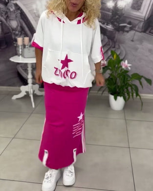 Sæt Med Hætte Snøre Printet Nederdel