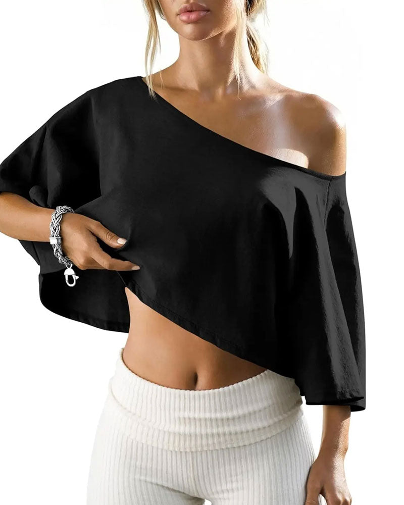 T-Shirt En-Skulder Croppet Cold Shoulder