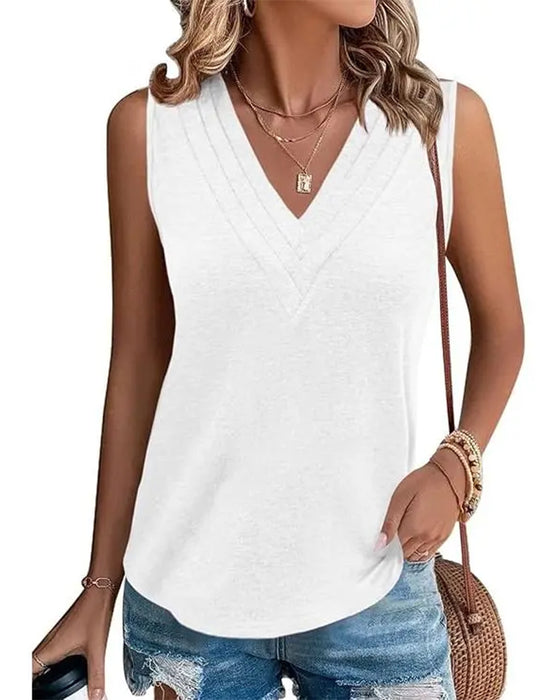 Tank Top Dobbelt V-Hals Ærmeløs Casual
