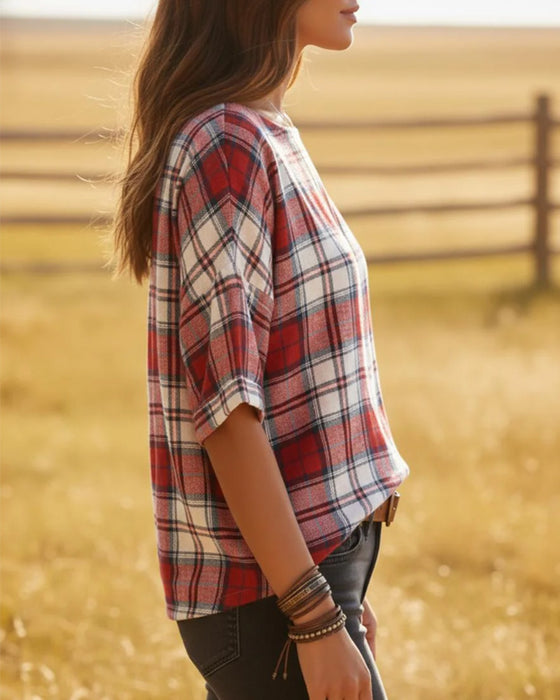 Bluser Rund Hals Tartan