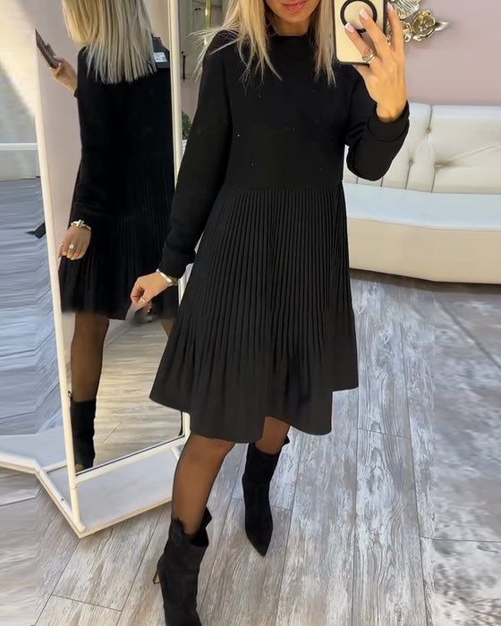 Plisseret Kjole Langærmet Rhinestone