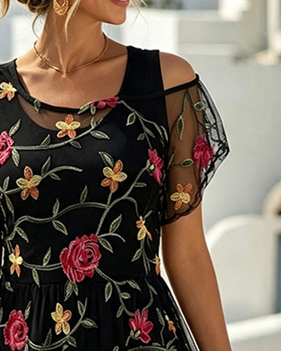 Kjole Blomstertryk Rundhalset Sheer A-Linje