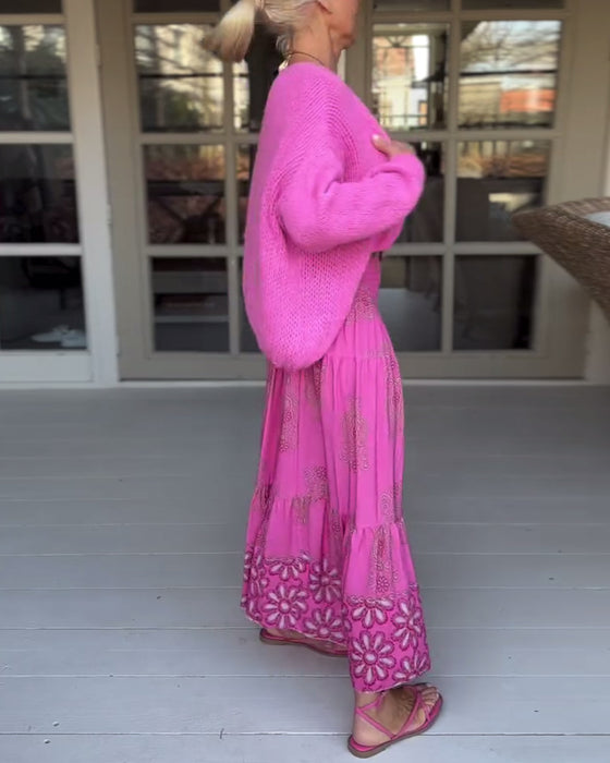 Lyserød langærmet strikcardigan