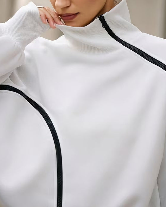 Sweatshirt Mock Hals Lynlås Drop Skulder Afslappet